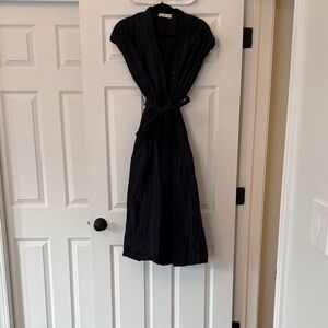 Mango Navy Midi Crinkle Dress